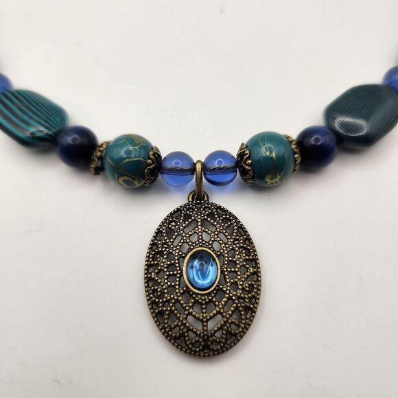 Unbranded Elegant Blue Beaded Pendant Necklace Fashion Jewlery - Picture 2 of 5